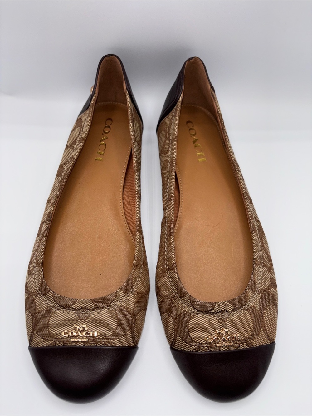 Coach Signature Canvas Cap-Toe Ballet Flats in Brown and Black